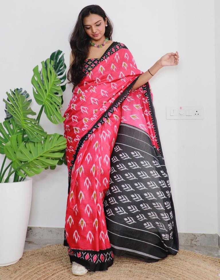 Pink Printed Cotton Saree