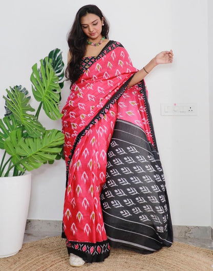 Pink Printed Cotton Saree
