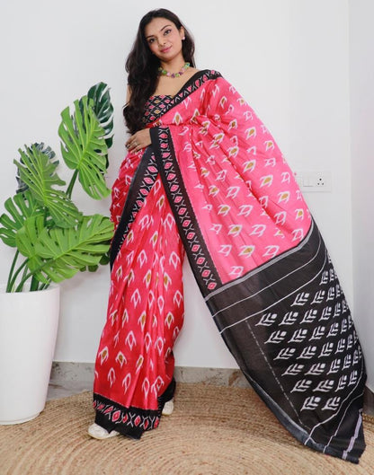 Pink Printed Cotton Saree