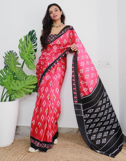 Pink Printed Cotton Saree