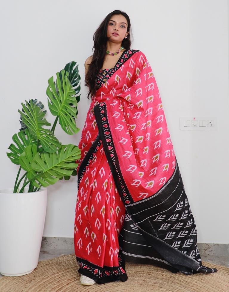 Pink Printed Cotton Saree