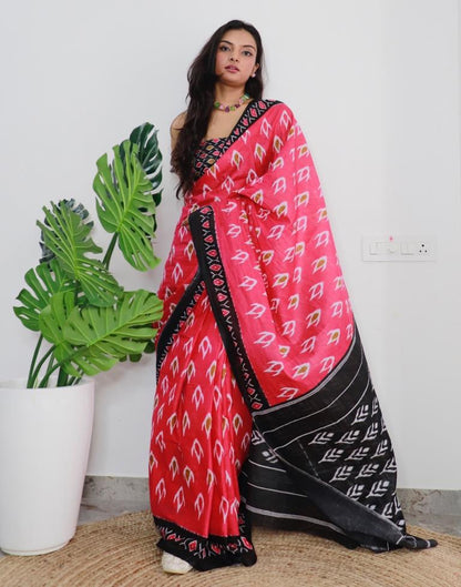 Pink Printed Cotton Saree