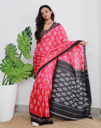 Pink Printed Cotton Saree
