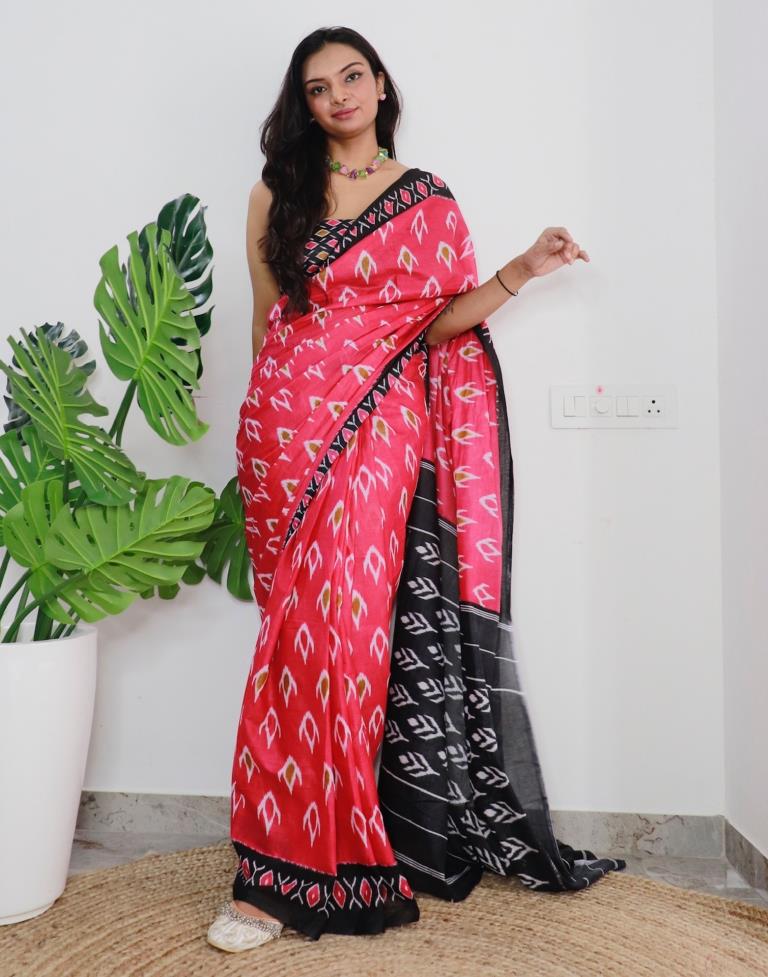 Pink Printed Cotton Saree