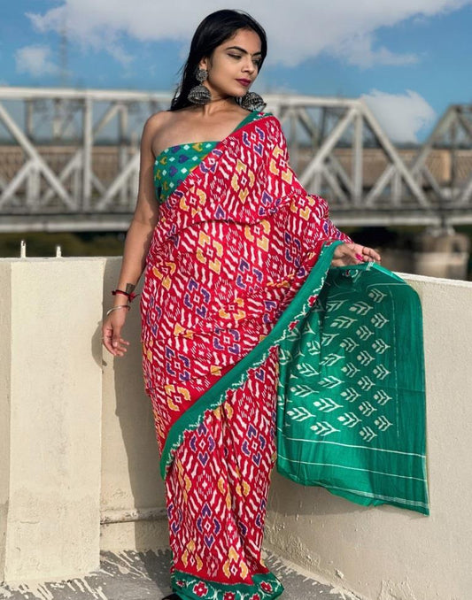 Red Printed Cotton Saree