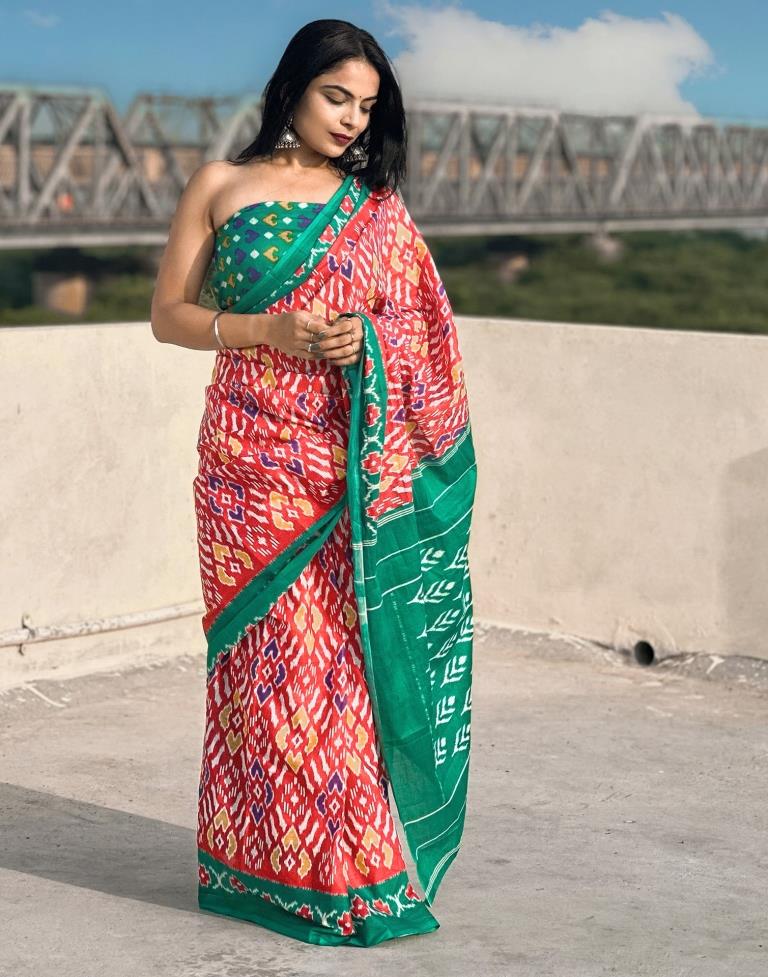 Red Printed Cotton Saree