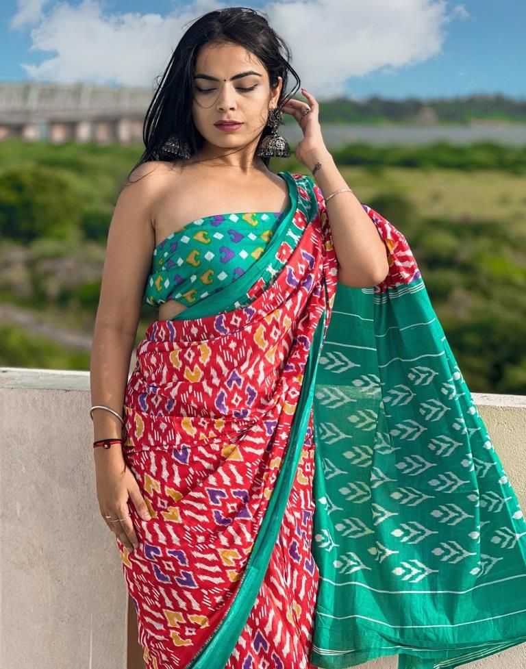 Red Printed Cotton Saree