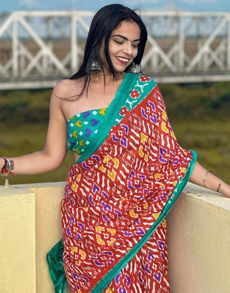 Red Printed Cotton Saree