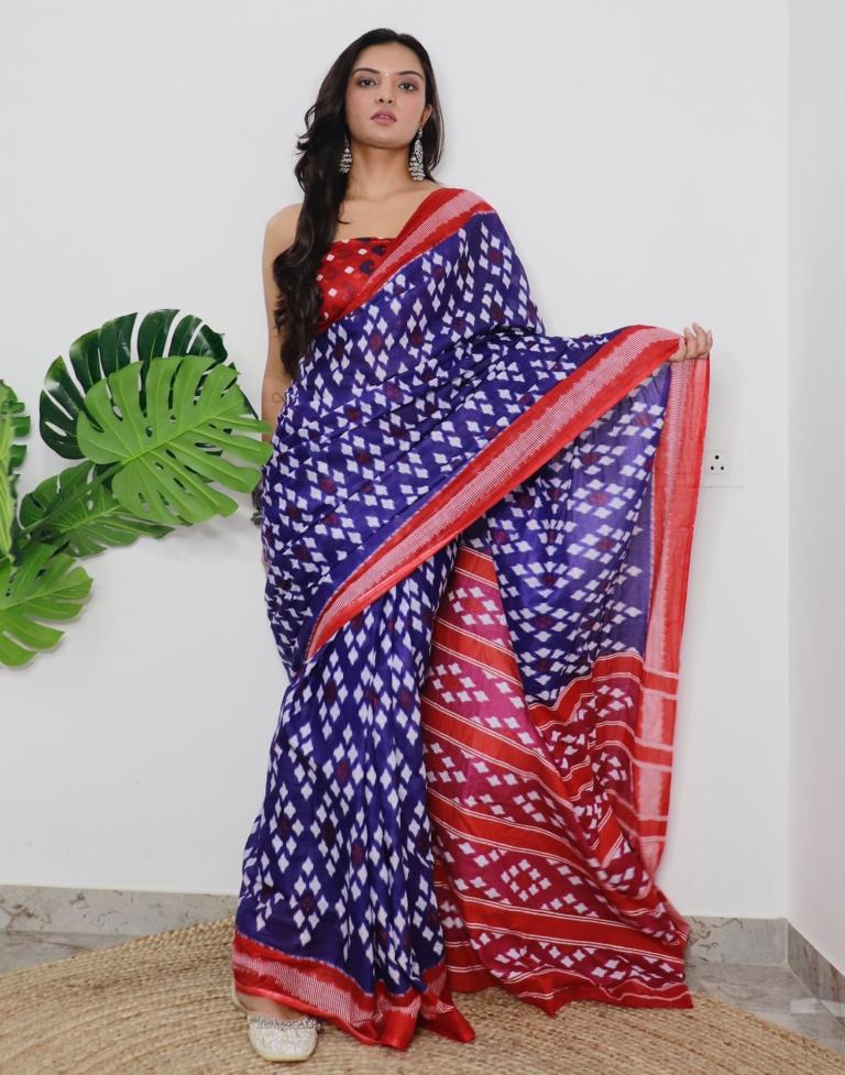 Blue Printed Cotton Saree
