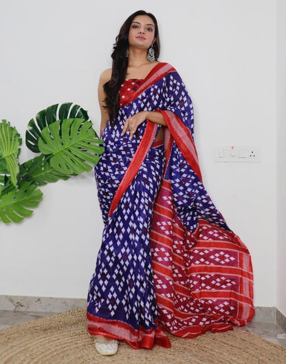 Blue Printed Cotton Saree