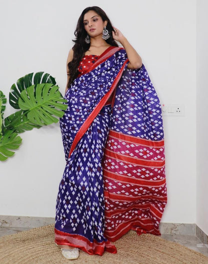 Blue Printed Cotton Saree