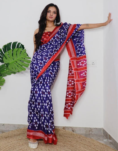 Blue Printed Cotton Saree