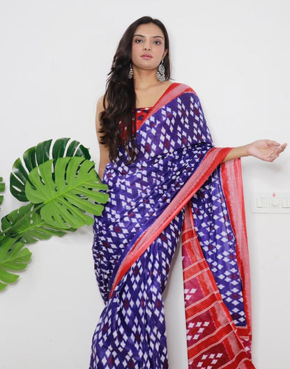 Blue Printed Cotton Saree