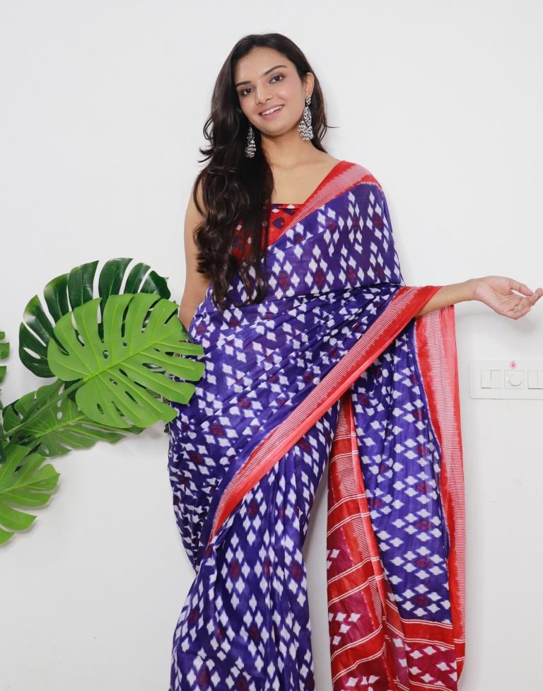 Blue Printed Cotton Saree
