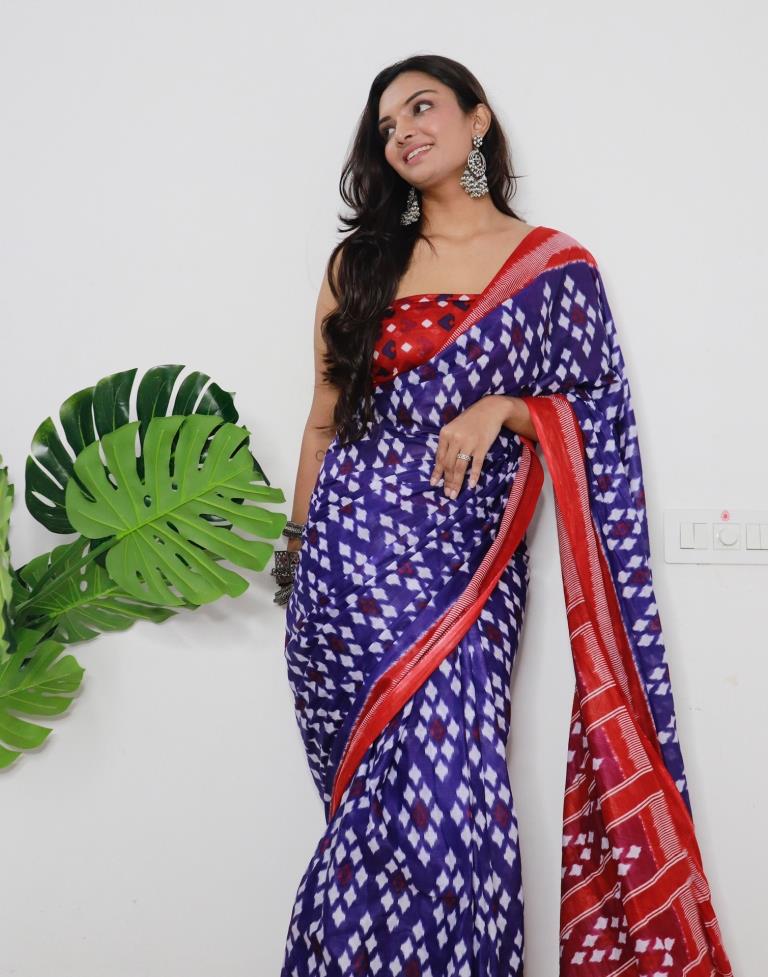 Blue Printed Cotton Saree