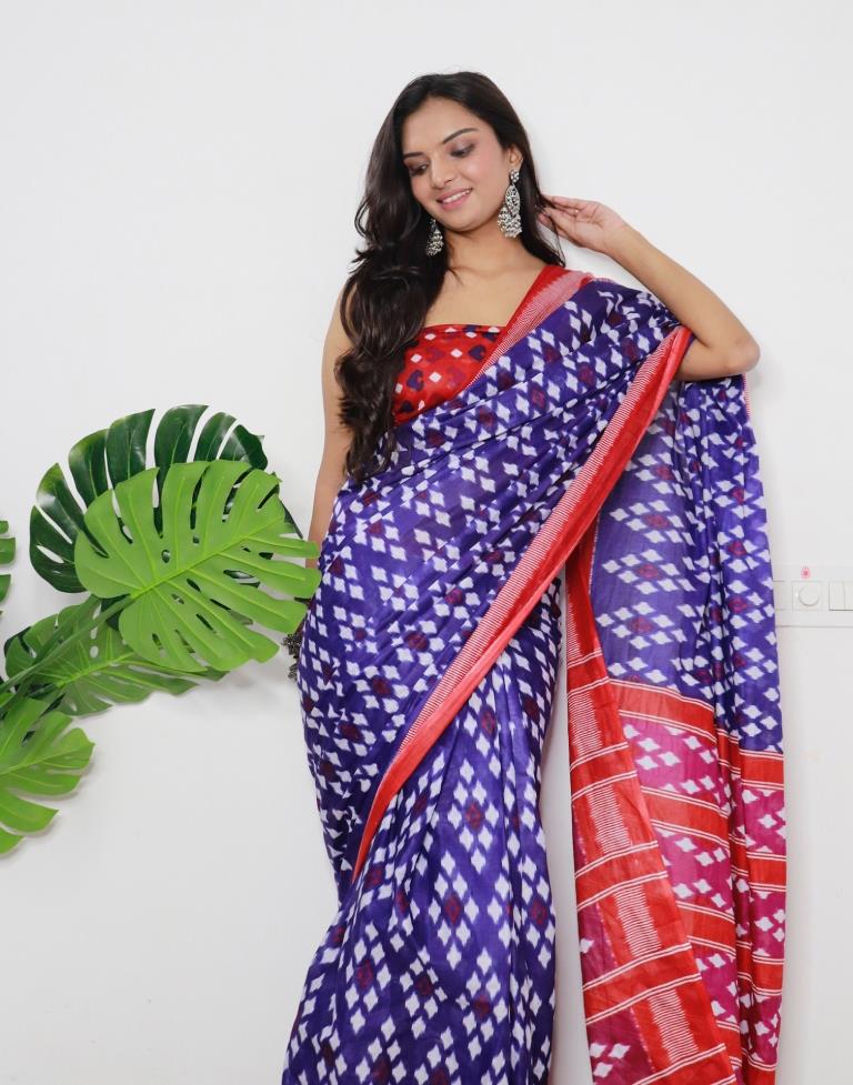 Blue Printed Cotton Saree