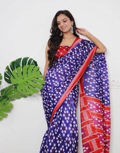 Blue Printed Cotton Saree