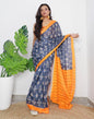 Grey & Orange Printed Cotton Saree