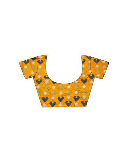 Grey & Orange Printed Cotton Saree