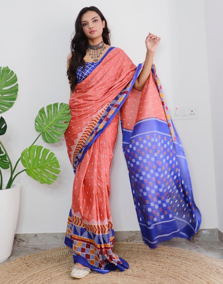 Rust Orange Printed Cotton Saree