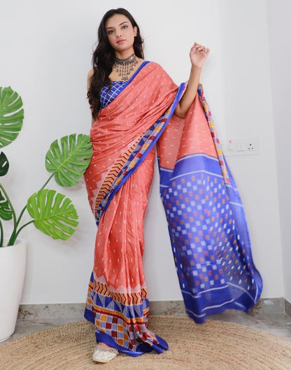 Rust Orange Printed Cotton Saree