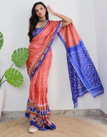 Rust Orange Printed Cotton Saree