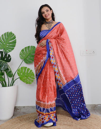Rust Orange Printed Cotton Saree
