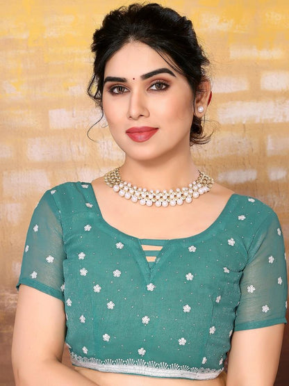 Sea Green Plain Chiffon Saree