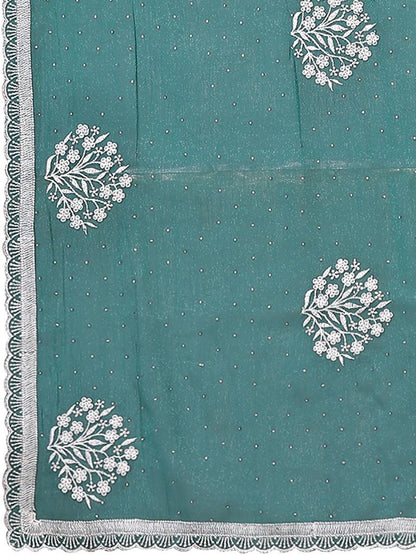 Sea Green Plain Chiffon Saree
