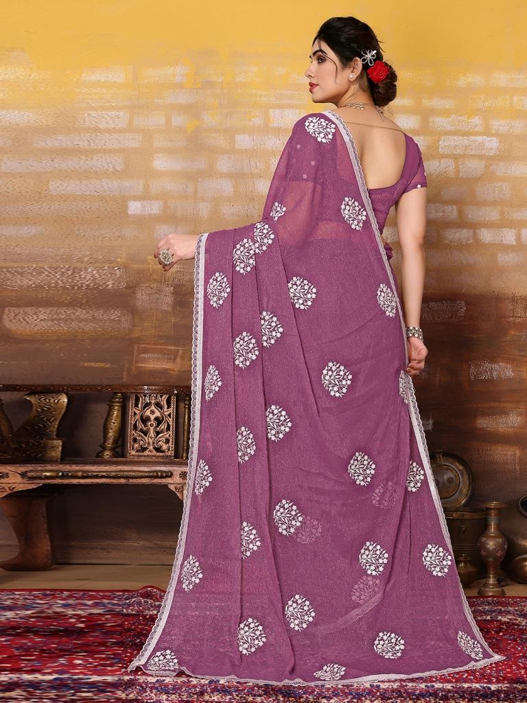 Onion Pink Plain Chiffon Saree