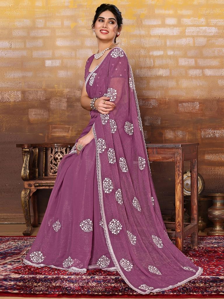 Onion Pink Plain Chiffon Saree