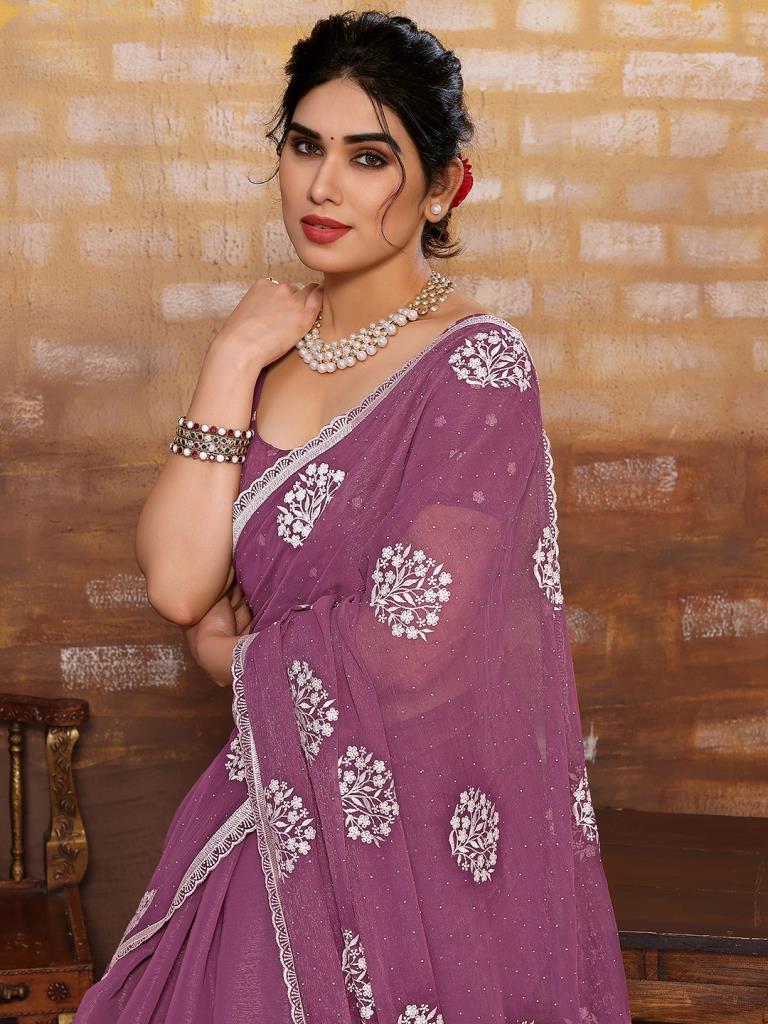 Onion Pink Plain Chiffon Saree