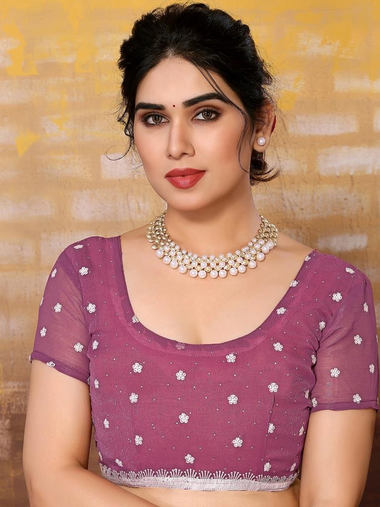 Onion Pink Plain Chiffon Saree