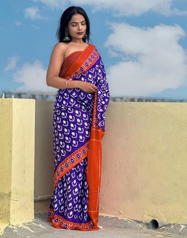 Blue Printed Cotton Saree