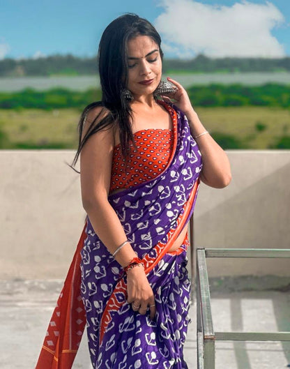 Blue Printed Cotton Saree