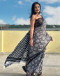 Grey & Black Printed Cotton Saree