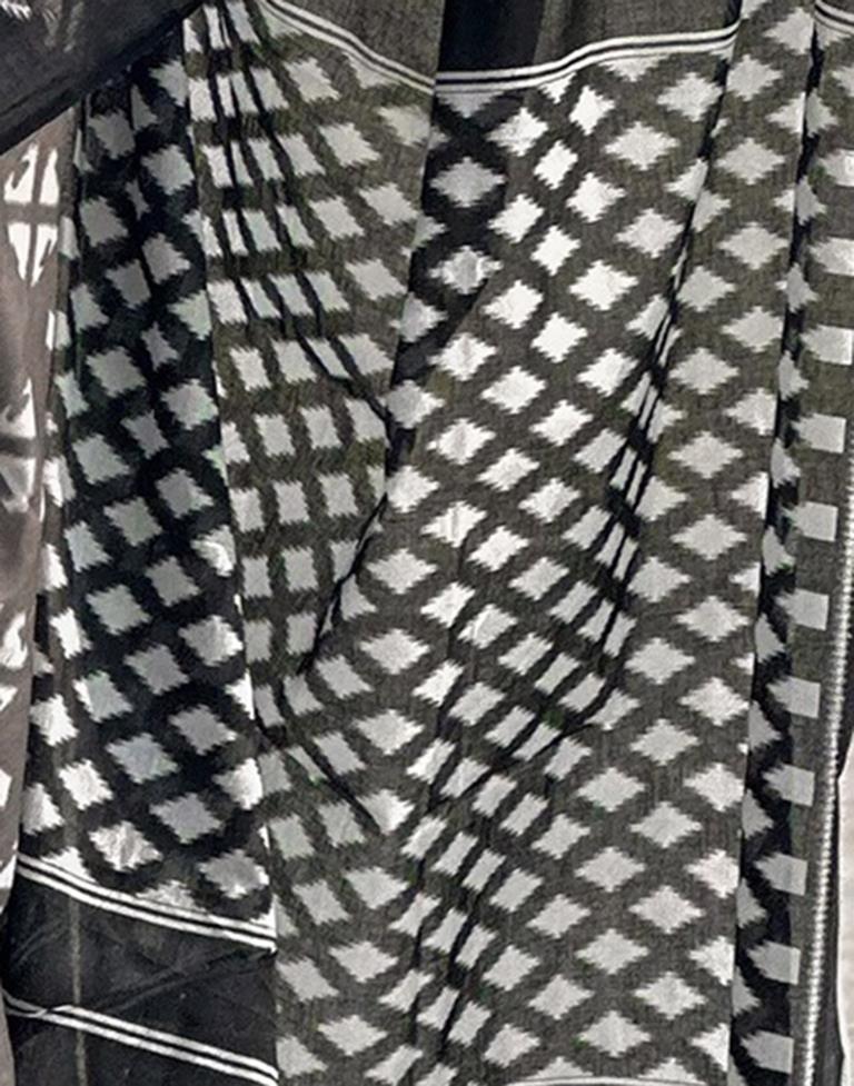 Grey & Black Printed Cotton Saree