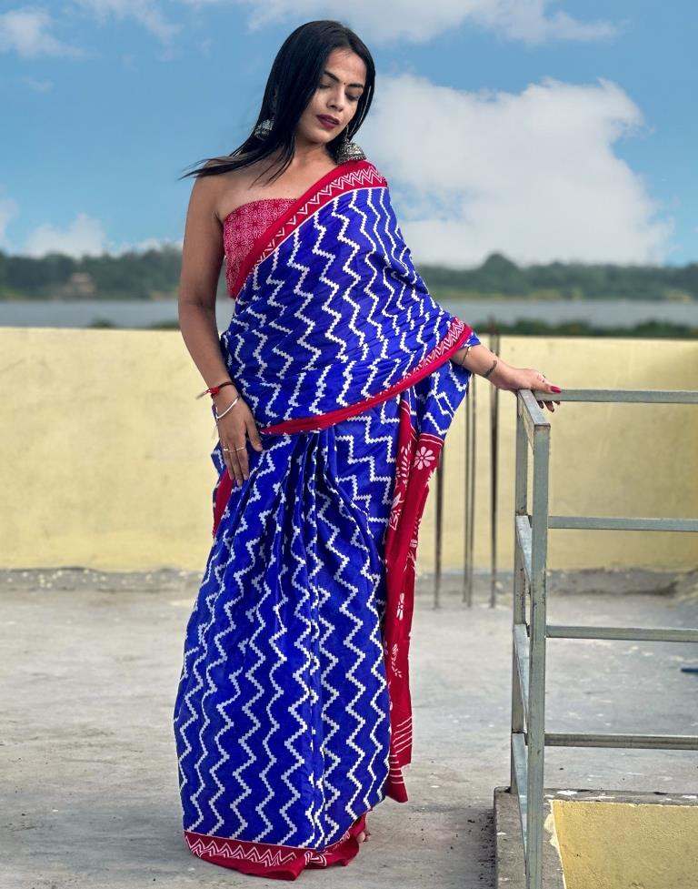 Blue Printed Cotton Saree