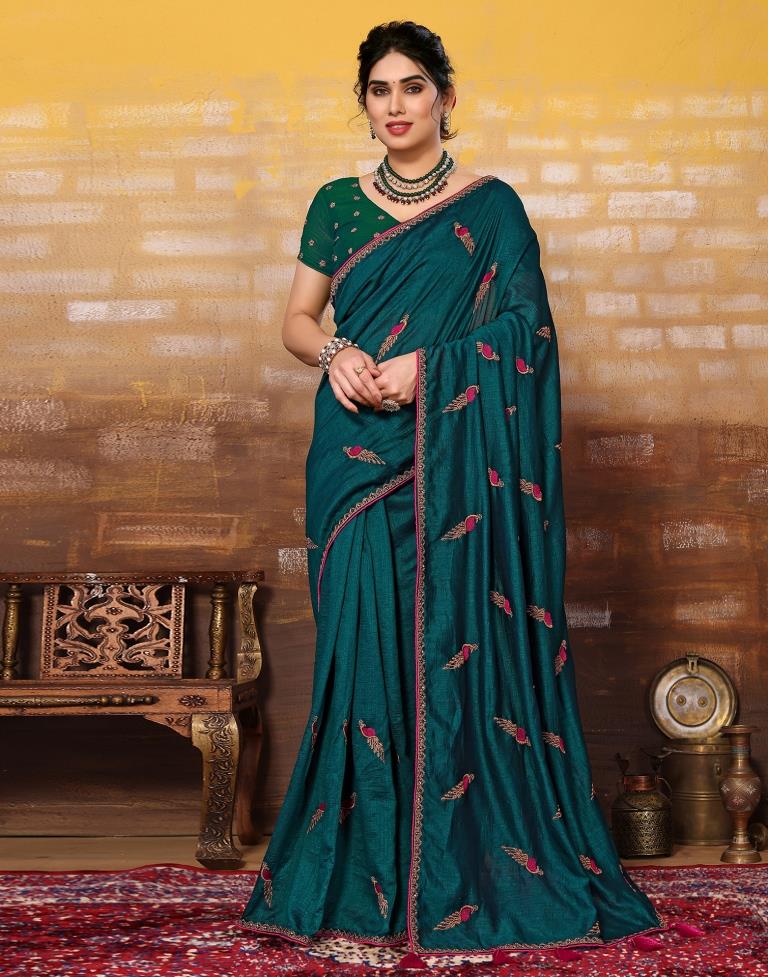 Rama Green Plain Silk Saree