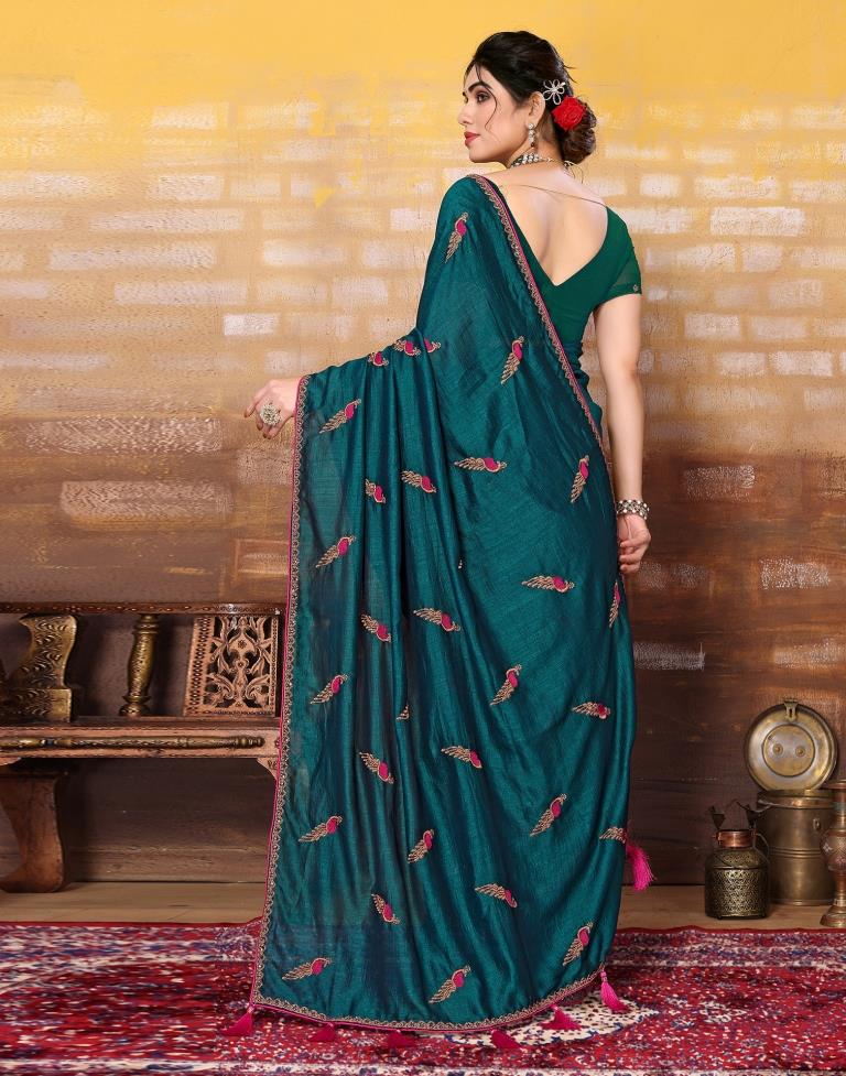 Rama Green Plain Silk Saree