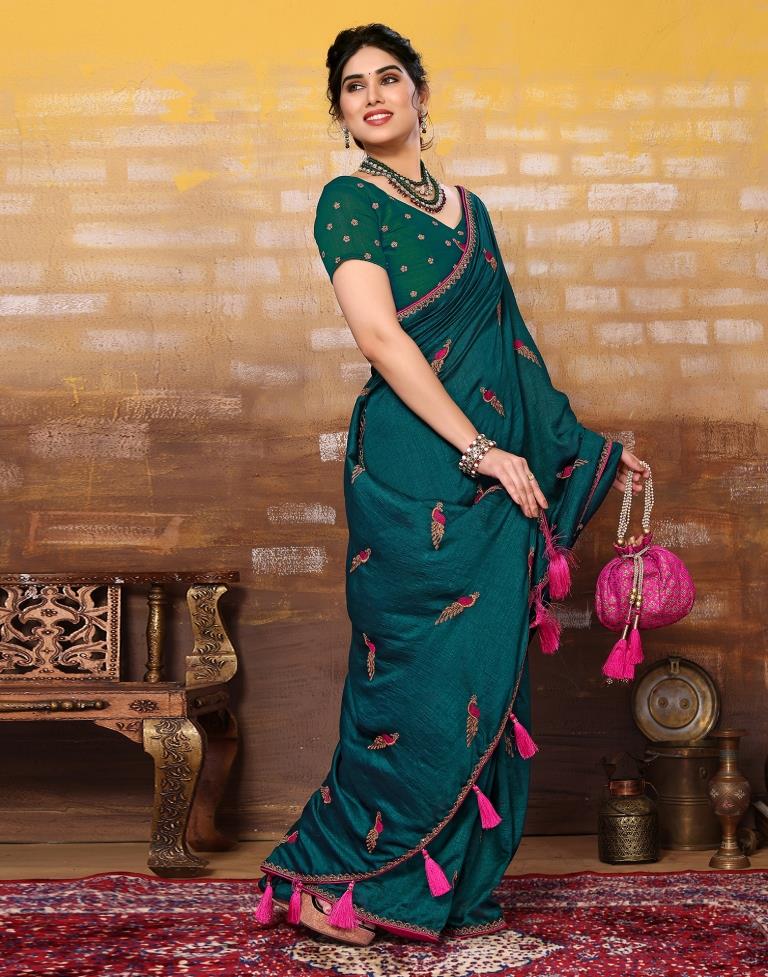Rama Green Plain Silk Saree