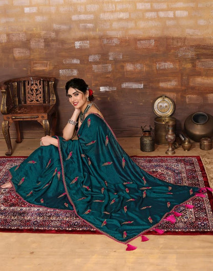 Rama Green Plain Silk Saree