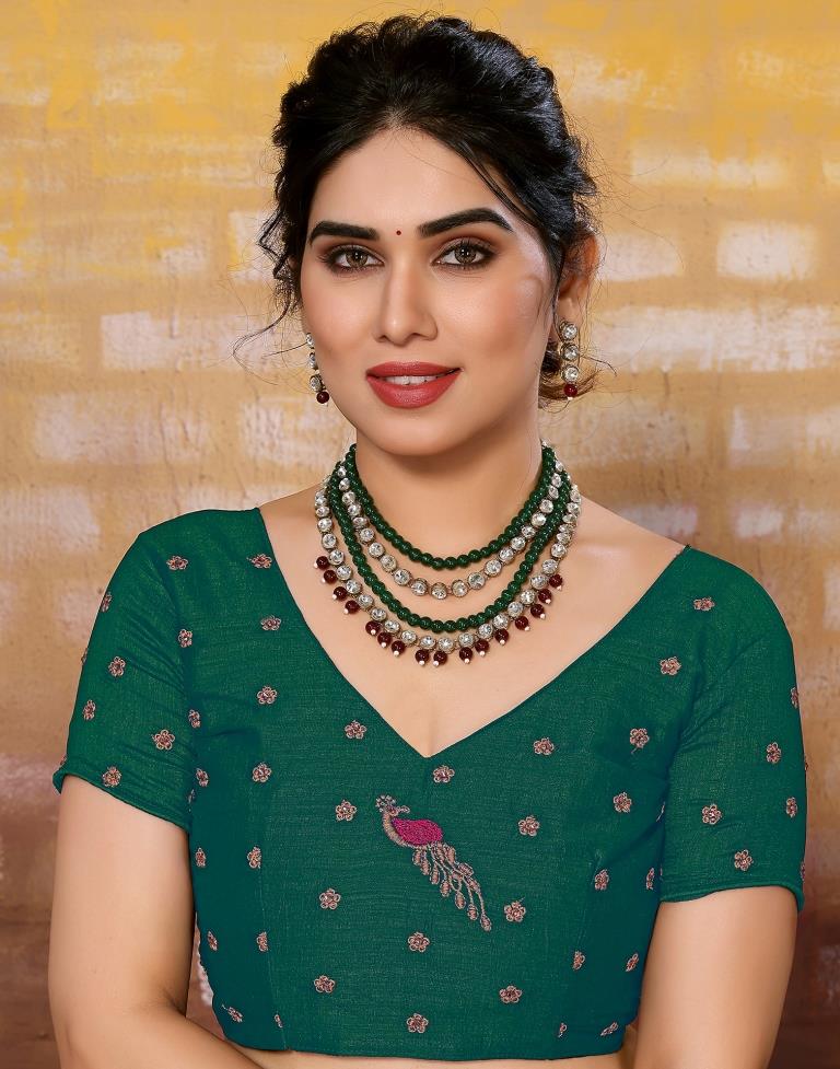 Rama Green Plain Silk Saree