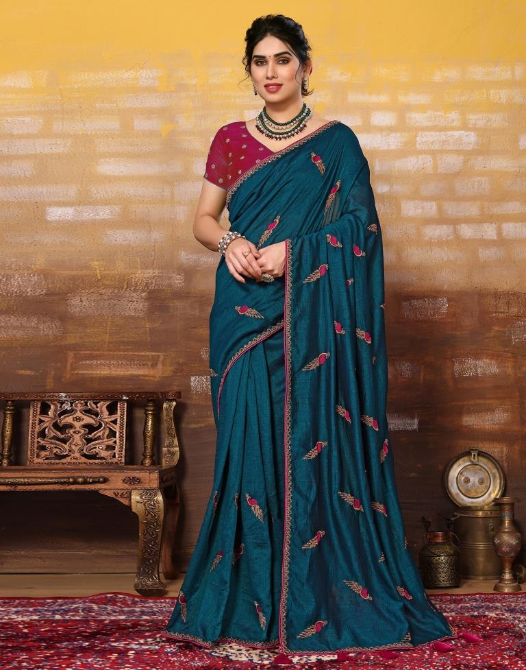 Dark Blue Plain Silk Saree