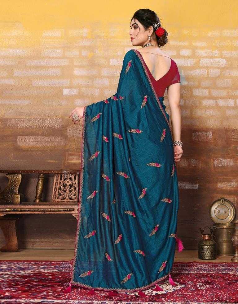 Dark Blue Plain Silk Saree