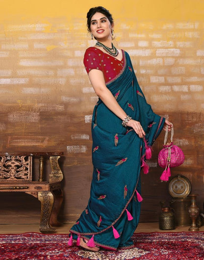 Dark Blue Plain Silk Saree