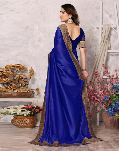 Royal Blue Embroidery Plain Silk Saree