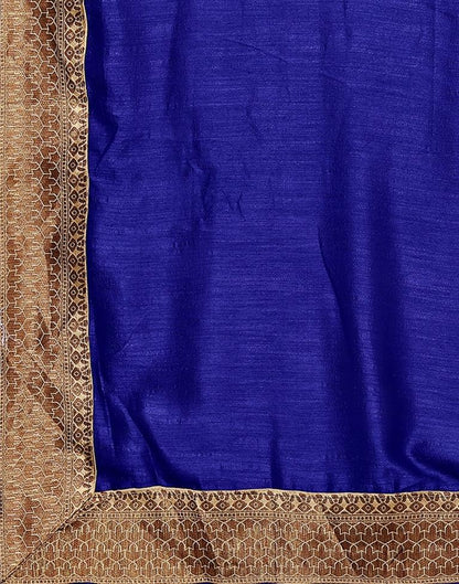 Royal Blue Embroidery Plain Silk Saree