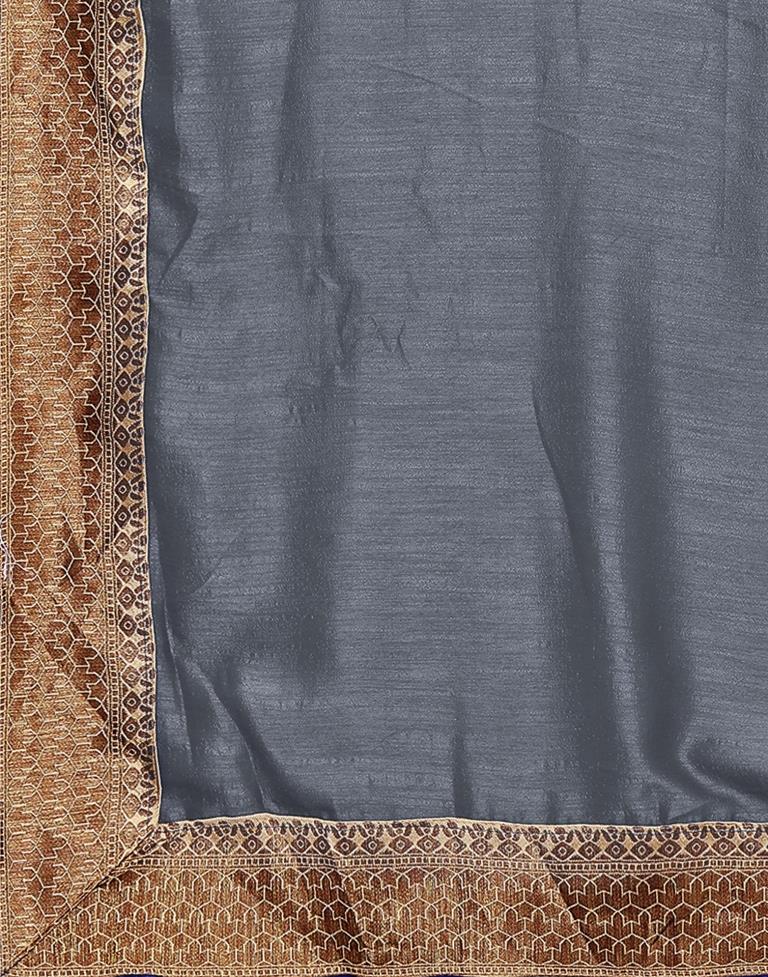Grey Embroidery Plain Silk Saree