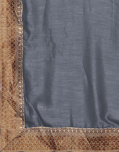 Grey Embroidery Plain Silk Saree